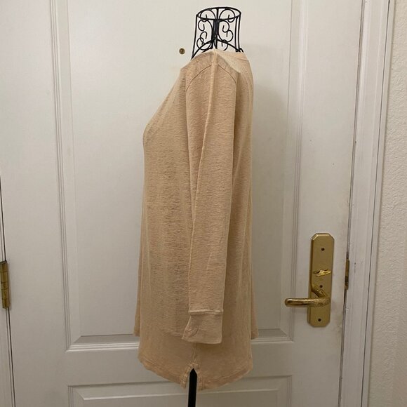 J. Crew Collection Women Tan Scoop Neck 100% Linen 3/4 Sleeve T-Shirt Size Large - Picture 2 of 4